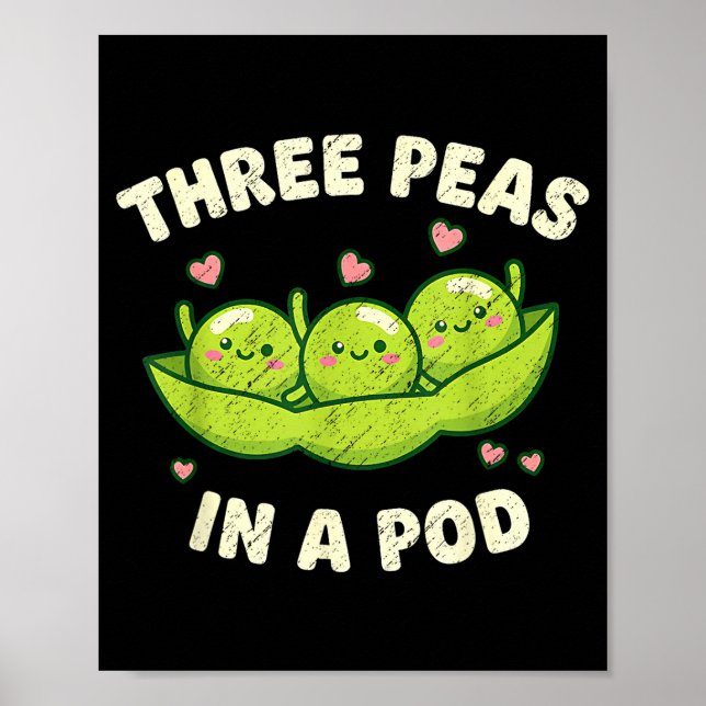 Poster Funny Three Peas In A D Cute Kawaii  (Frente)