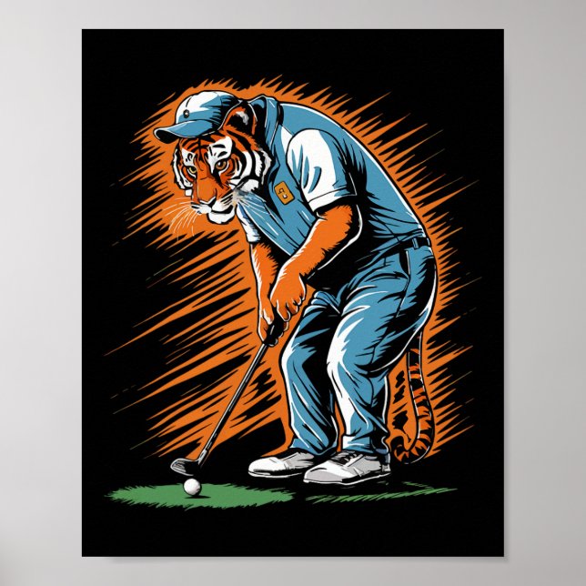 Poster Funny Tiger Playing Golf Funny Animal Golfer Tiger (Frente)