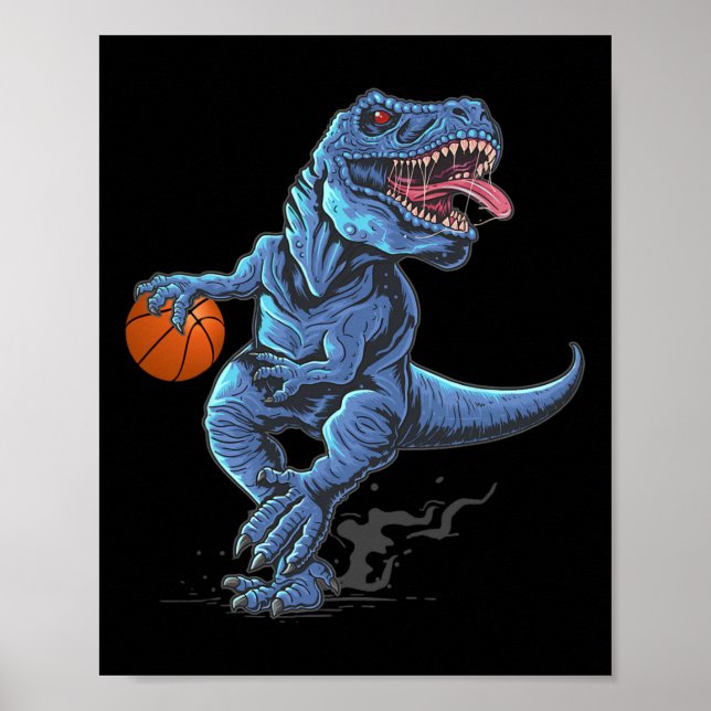 Poster Funny Trex Dinosaur Playing Sketll Player Lover  (Frente)