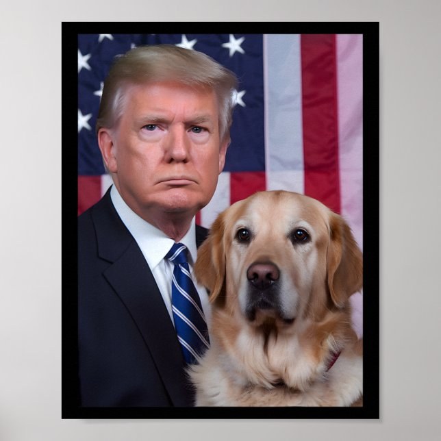Poster Funny Trump E Ouro Retriever Dog Usa Flag (Frente)