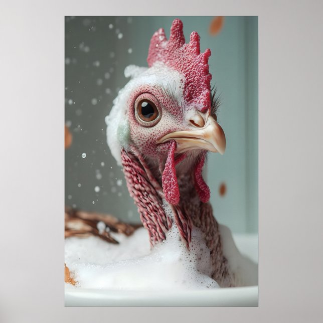 Poster Funny Turkey Bubble Bath Art, Farmhouse Bathroom (Frente)