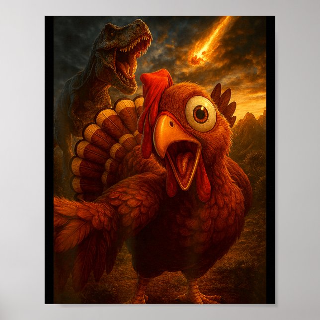 Poster Funny Turkey Selfie With Dinosaur And Meteor Acaly (Frente)