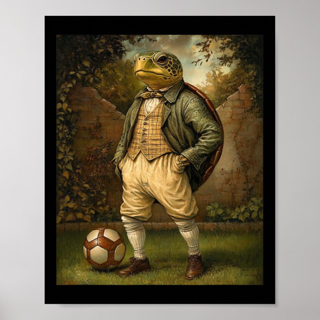 Poster Funny Turtle Playing Soccer Graphic Weird Turtle  (Frente)