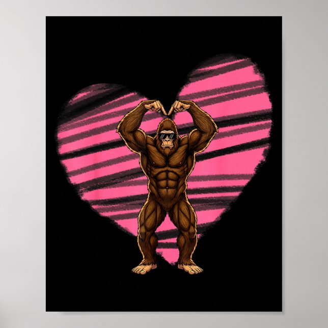 Poster Funny Valentines Day Bigfoot Sungles In Heart Sasq (Frente)