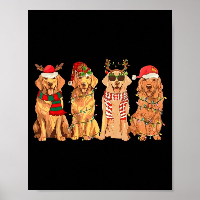 Poster Funny Vintage Santa Golden Retriever Dogs Christma (Frente)