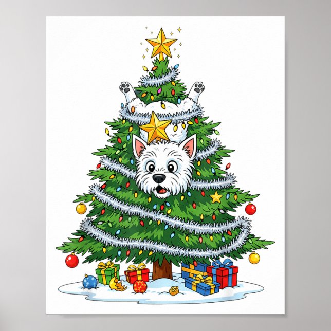 Poster Funny West Highland White Terrier Dog Christmas Tr (Frente)