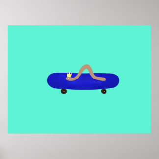 Poster Funny worm on a skateboard