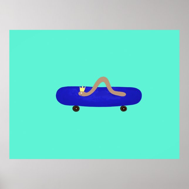 Poster Funny worm on a skateboard  (Frente)