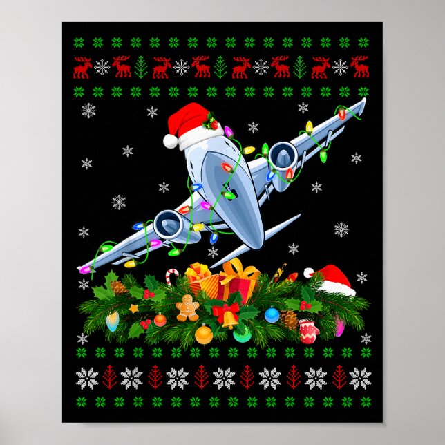 Poster Funny Xmas Lighting Tree Santa Ugly Airplane Chris (Frente)