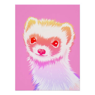 Póster Furão Arco-Íris Pastel - Arte de Estimação Rosa Fo