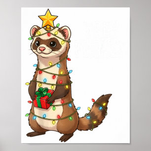 Poster Furão Fofo Envolto Em Luzes De Natal Férias Xm