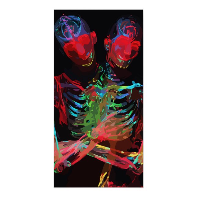 Póster Fusão de Arte com Abraço de Esqueleto de Neon (Frente)