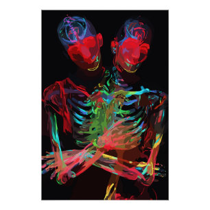 Póster Fusão de Arte com Abraço de Esqueleto de Neon