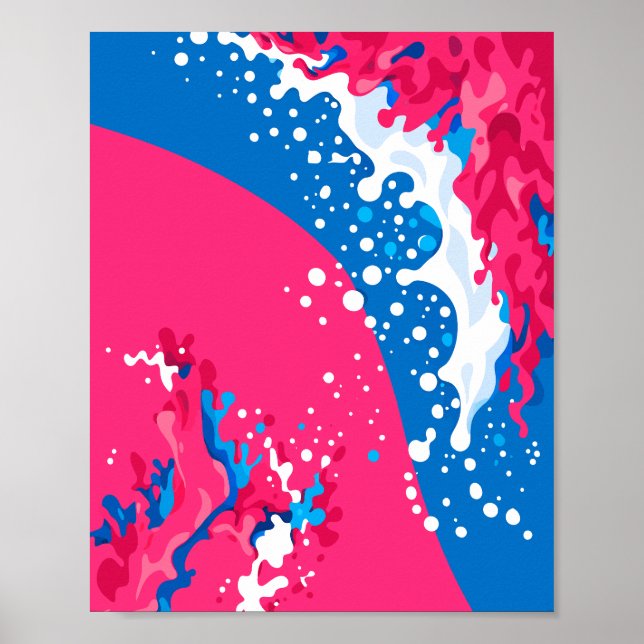 Poster Fusão Dinâmica de Ondas Rosa, Azul e Branca (Frente)