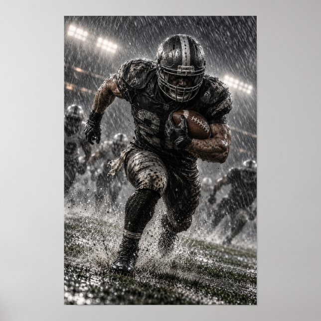 Poster Futebol Americano Running Back na Chuva – Dramátic (Frente)