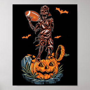 Poster Futebol Americano Skeleton Halloween Pumpkin & Bat