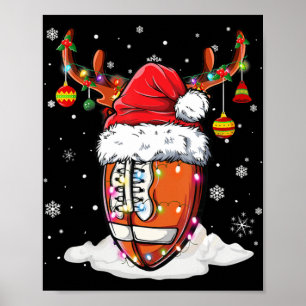 Poster Futebol Ball Santa Hat Reindeer Luzes de Natal