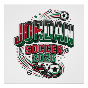 Póster Futebol da Jordânia 2026 Futebol Bold Tipografia P
