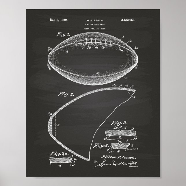 Póster Futebol de 1939 - Patent Art - Chalkboard (Frente)