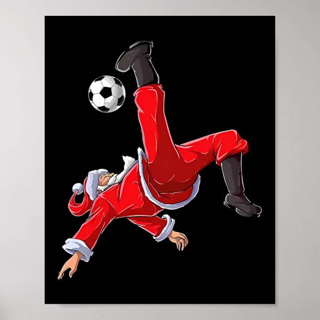 Poster Futebol de Natal Papai Noel Engraçado Chute de Bic (Frente)
