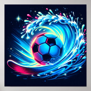 Poster Futebol de Surf de Bola de Onda Futurista Oceano