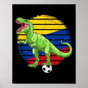 Poster Futebol Dinossauro Trex Bandeira da Colômbia Menin