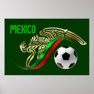 Poster Futebol Eagle do futebol de México e bandeira