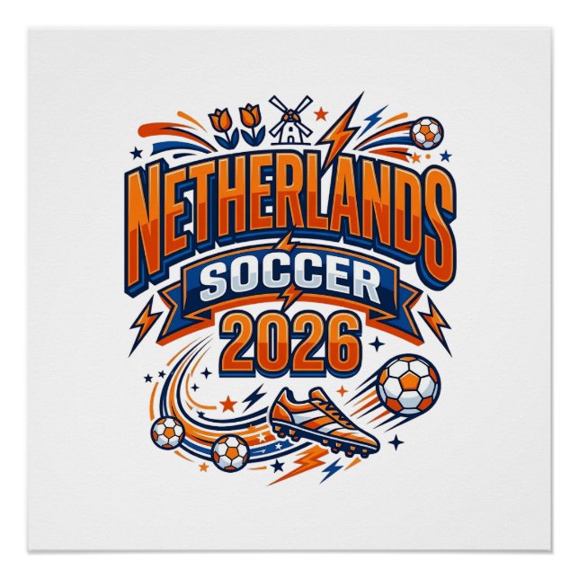 Póster Futebol Holanda 2026 Futebol Bold País Tipogr (Frente)