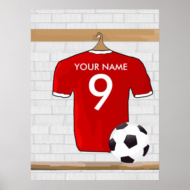Poster Futebol Red e White Personalizado Jersey (Frente)
