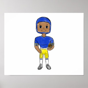 Poster futebolista retrô vintage azul amarelo simples  