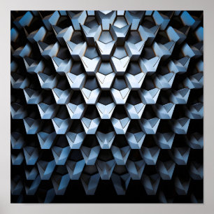 Poster Futurista Abstrato Azul Geométrico Metálico