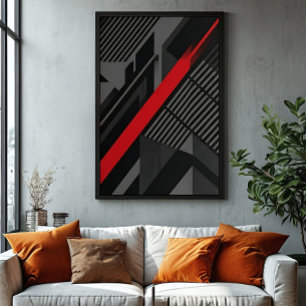 Poster Futurista Abstrato Vermelho Preto