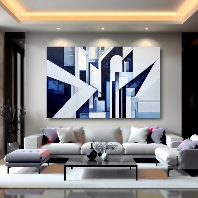 Poster Futurista Azul Naval Branco Abstrato Geométrico (Criador carregado)