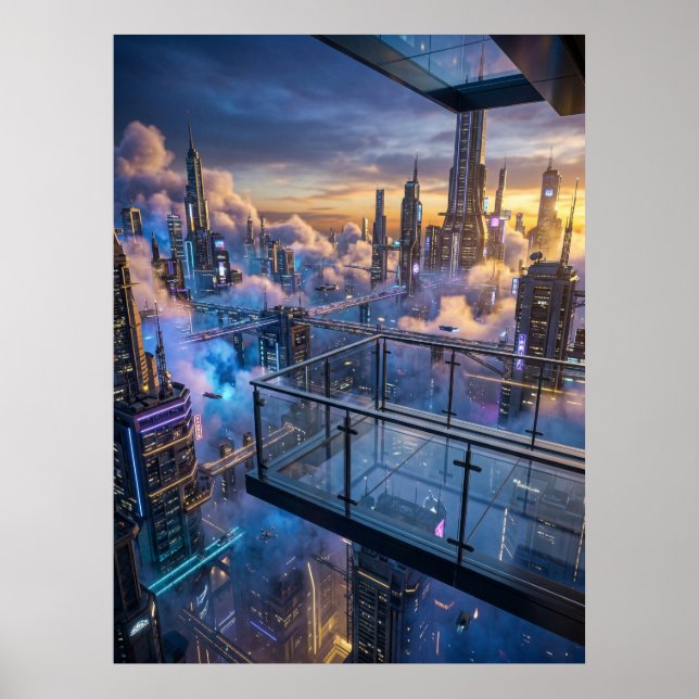 Poster Futuristic City Sunset Wall Art (Frente)