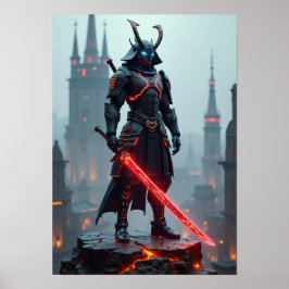 Poster Futuristic Cyberpunk Samurai Warrior - Sci-Fi Mech