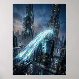 Poster Futuristic Energy Bridge City Art