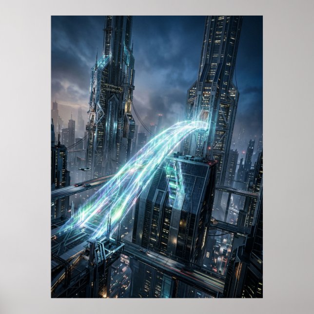 Poster Futuristic Energy Bridge City Art (Frente)