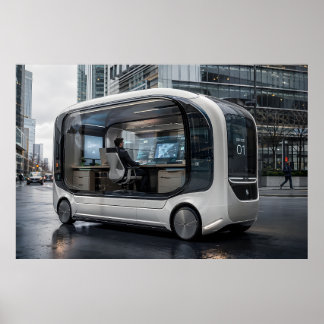 Poster Futuristic Mobile Office Pod in Urban Nature 