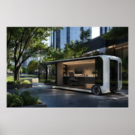 Poster Futuristic Mobile Office Pod in Urban Nature 