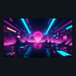 Poster Futuristic Neon Vaporwave City Horizon Synthwave<br><div class="desc">Bring the electrifying energy of the 1980s retro-future into your room with this stunning synthwave horizon poster. The artwork immerses you in a dark, atmospheric cyberpunk world, centered around a giant, luminous magenta sun rising over a futuristic metropolis. Striking neon cyan beams cut through the dark sky, reflecting off the...</div>