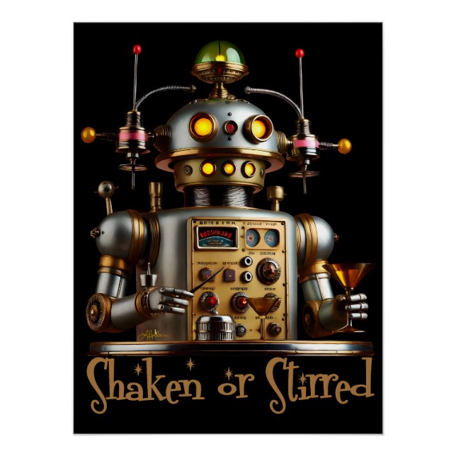 Póster Futuristic Robot Bartender "Shaken or Stirred" (Frente)