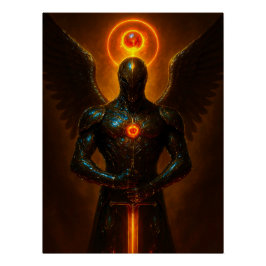 Póster Futuristischer Erzengel des Glutreichs mit Schwert
