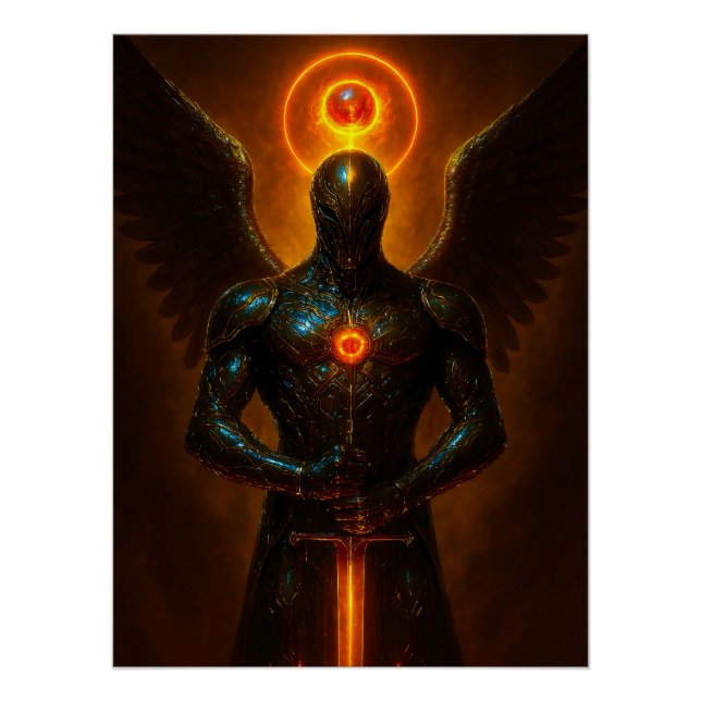 Póster Futuristischer Erzengel des Glutreichs mit Schwert (Frente)