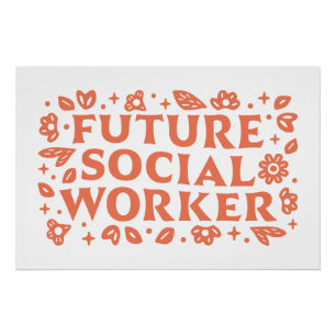 Póster Futuro assistente social retro estética floral
