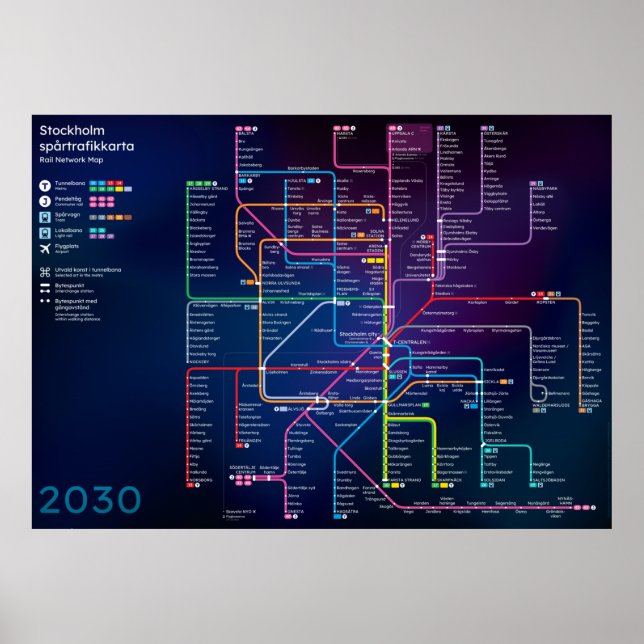 Poster Futuro Mapa da Rede Ferroviária de Estocolmo (Frente)