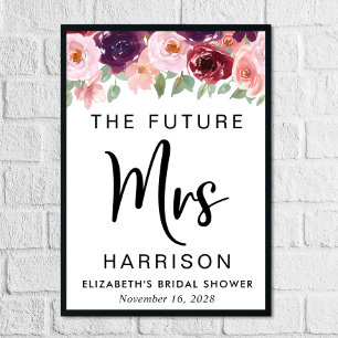 Poster Futuro Sra Burgundy Floral Personalizado Chá de No