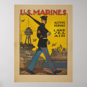 Póster Fuzileiros dos EUA.  Serviço Ativo.  Ar do Mar Te