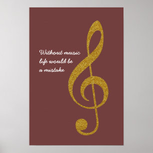 Póster g-clef dourado do triplo da nota musical