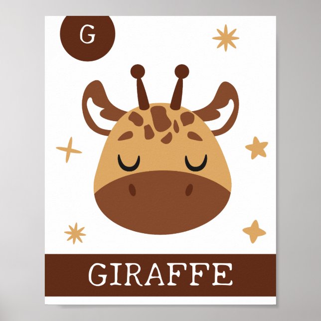 Poster G é de Girafa, Berçário, Quarto, Arte para Parede  (Frente)