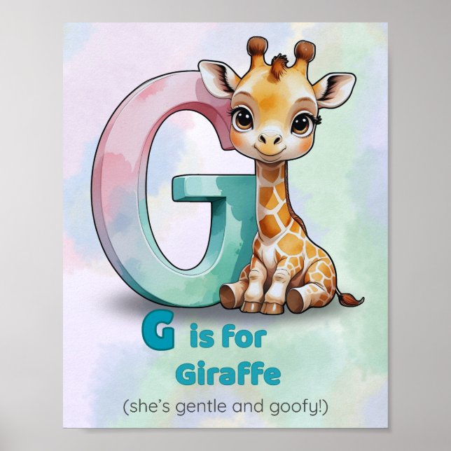 Poster G é para Girafa - Gentle Alphabet Animal Wall Art (Frente)